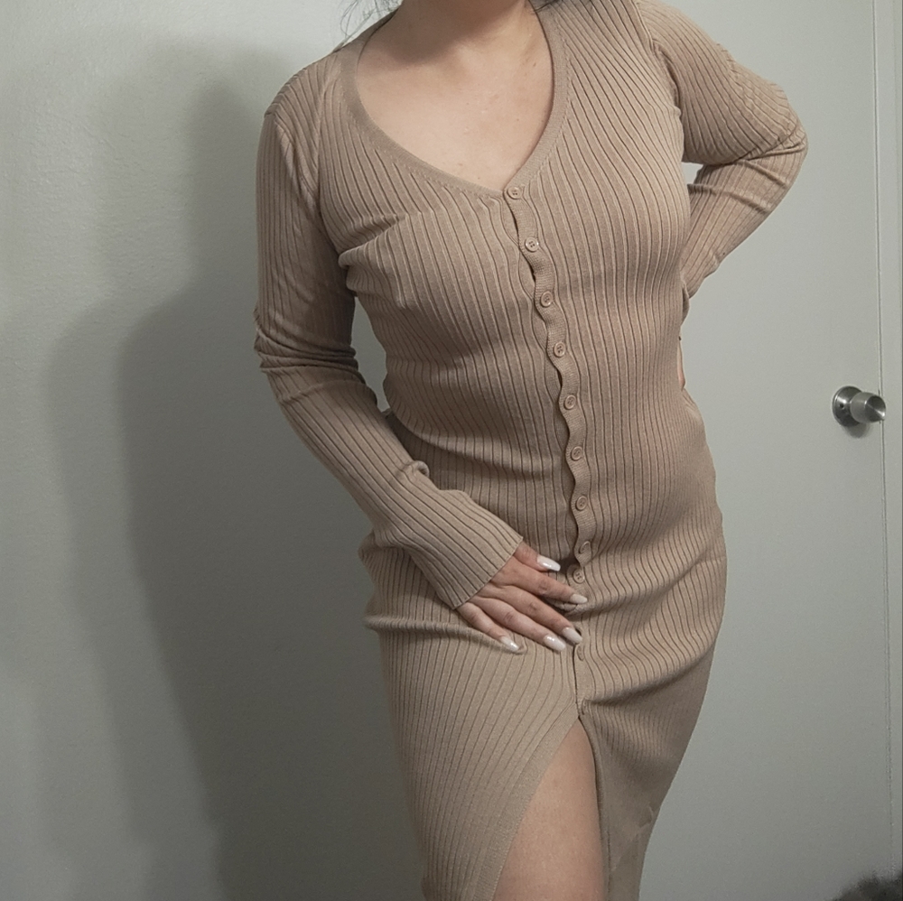 Tan Ribbed Dress